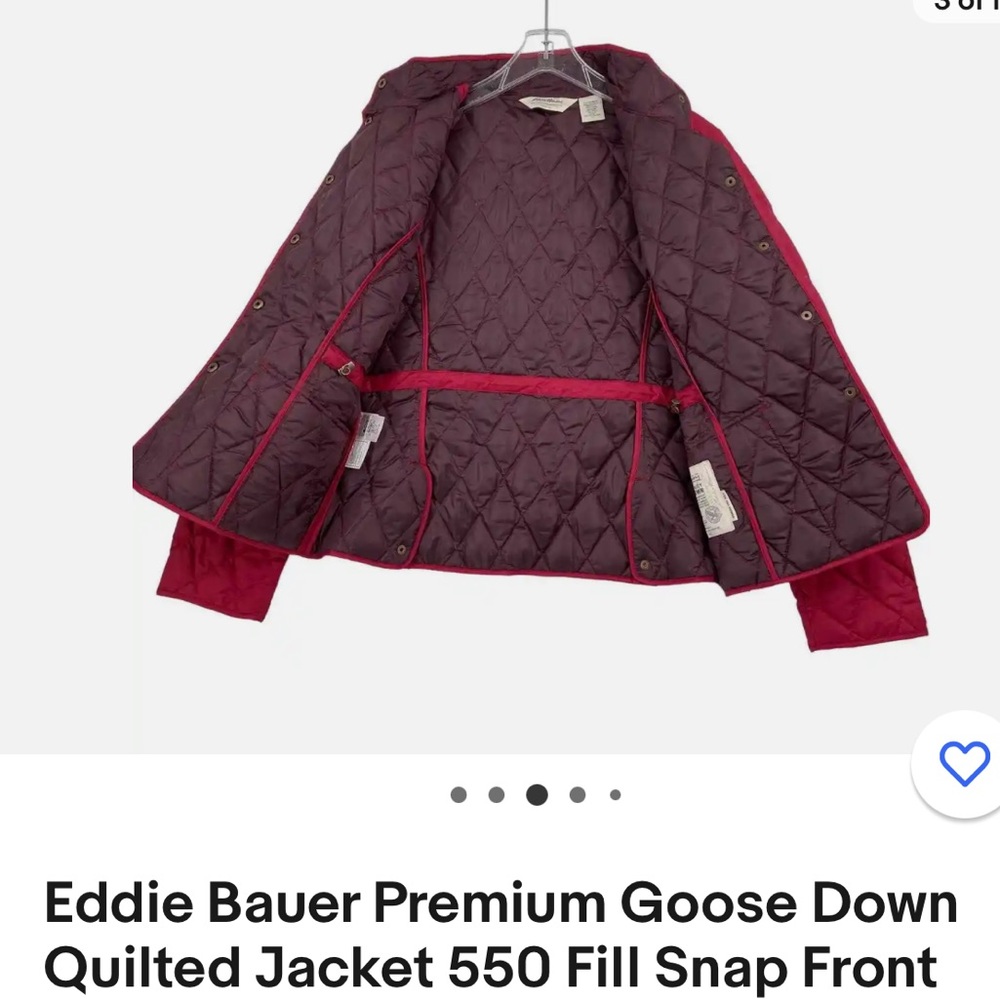 WOMENS EDDIE BAUER RED PREMIUM 550 Power Fill Quilted snap front jacket - Picture 9 of 12